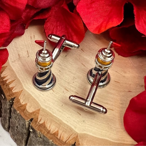 Handsome Blue and Silver 3D Lighthouse Cufflinks - Picture 10 of 16